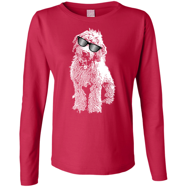 Doodle With Glasses - Ladies Long Sleeve Cotton TShirt